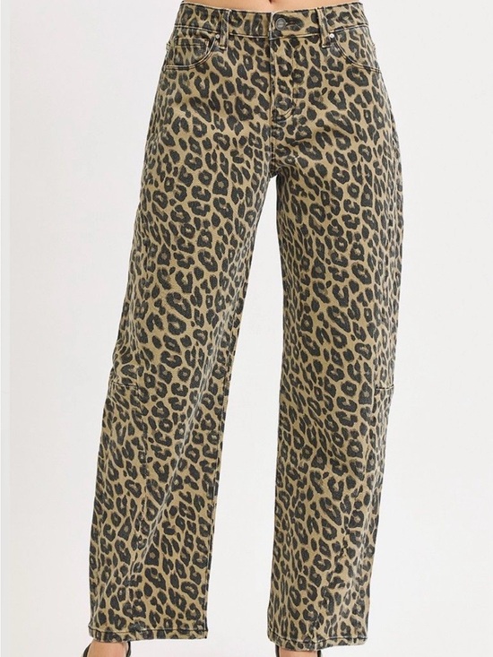 Risen Los Angeles Denim - Women’s Risen Barrel Leopard Print Jeans - Beige Black